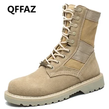 QFFAZ Winter Autumn men’s military boots Force Tactical Desert Combat Ankle Boots Army Work Shoes Leather Snow Men Boots