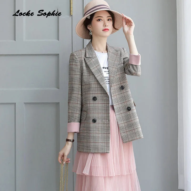 1pcs Women's Plus size Blazers coats 2019 Autumn cotton blend Double-breasted Small Suits jackets ladies Skinny Blazers Suits