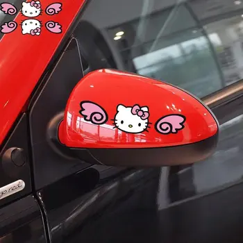 

2PCS Angle Wings Cute Cat Car Stickers Lovely Creative Decoration Decals For Rearview Mirrors Auto Tuning Styling D10