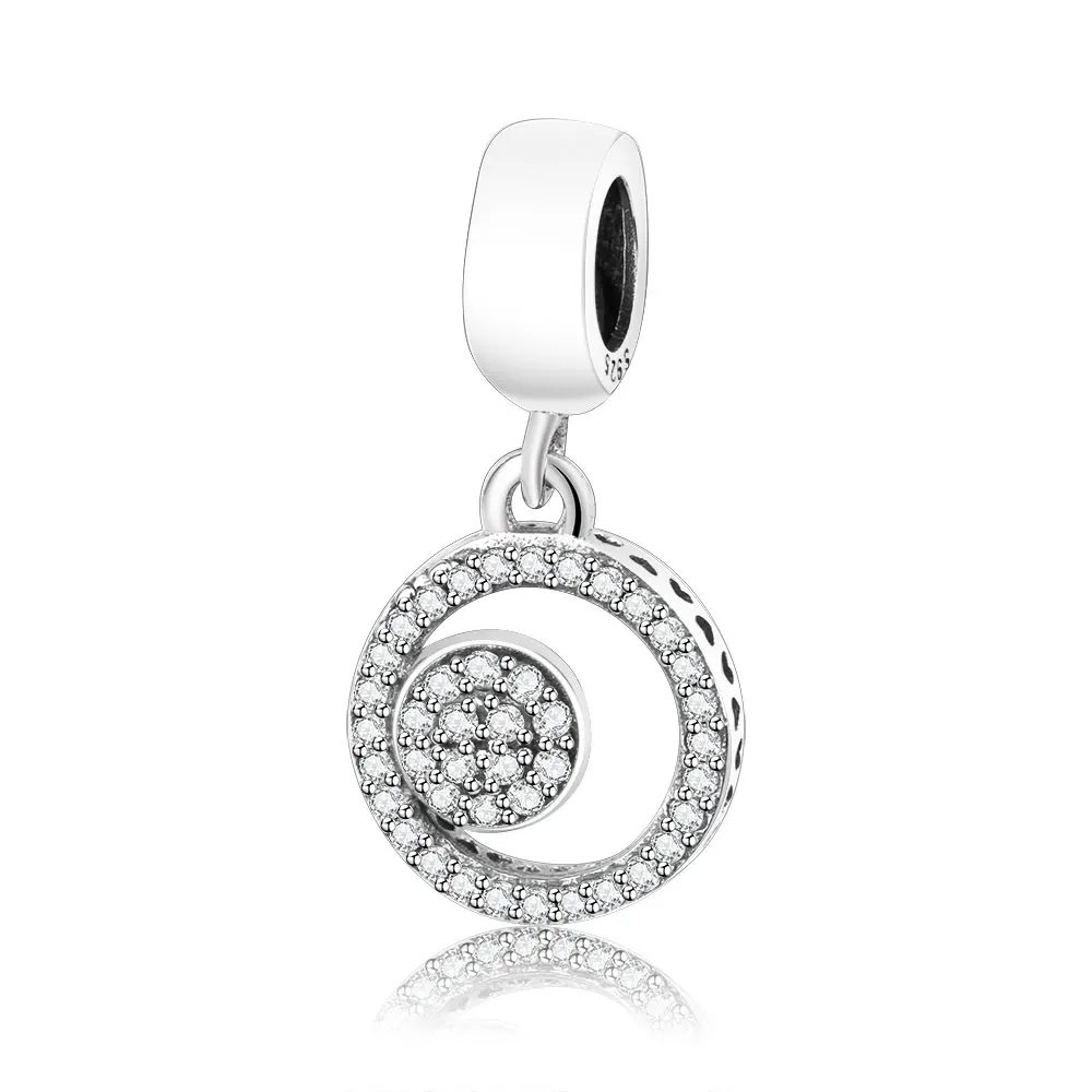 Подходит Pandora браслет или ожерелье с шармами Висячие прозрачные CZ простое кольцо Круглый Шарм браслет стерлингового серебра 925 ювелирные изделия Pulsera - Цвет: HU0249