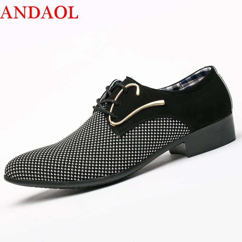 

ANDAOL Men's Leather Casual Shoes Top Quality Breathable Pointed Business Office Shoes Luxury Lace-Up Wedding Dress Party Shoes