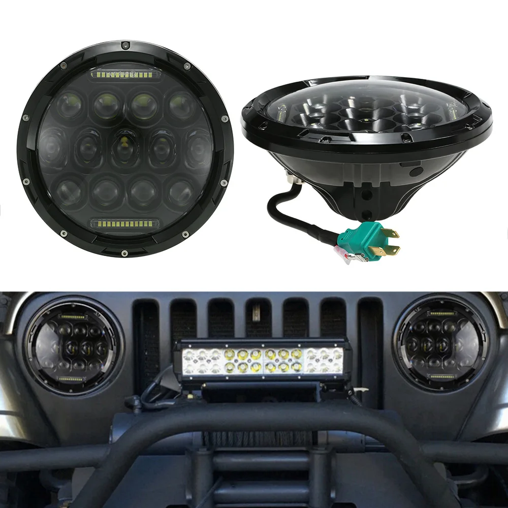 Pair Of 75W LED Light 7 Round Headlight With DRL High Low Beams For Jeep Wrangler