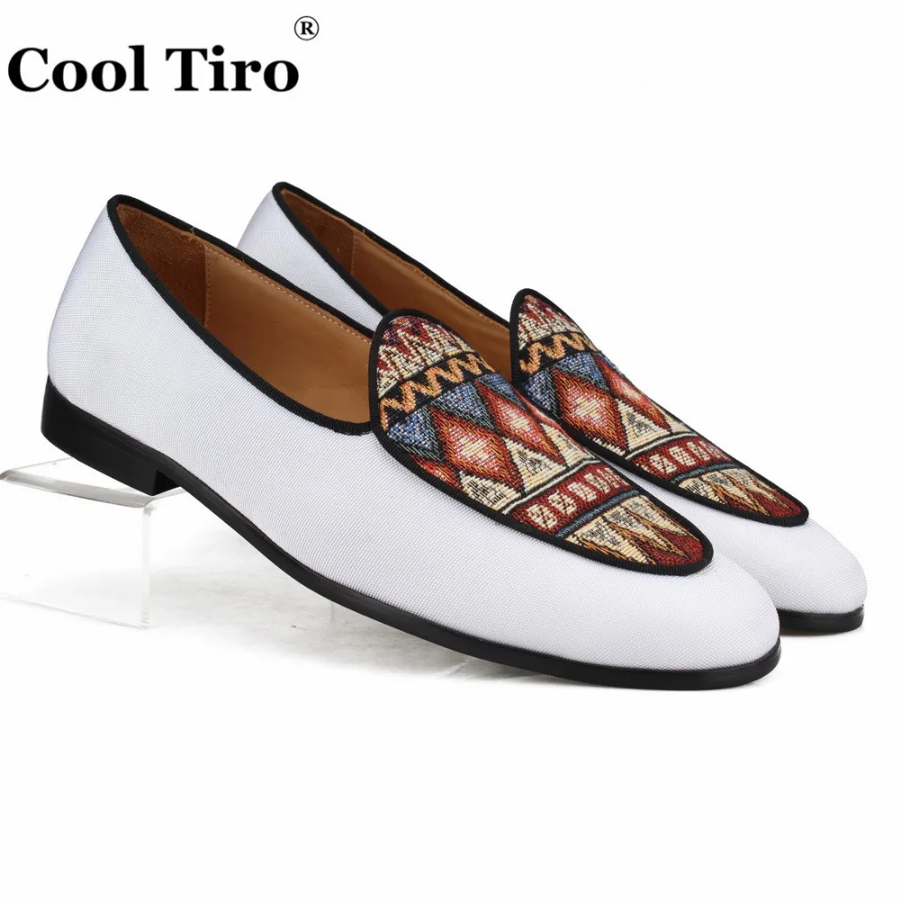 

Cool Tiro White Jacquard Canvas Loafers Men Moccasins Slippers Genuine Leather Casual shoes Man Flats Wedding Dress Shoes