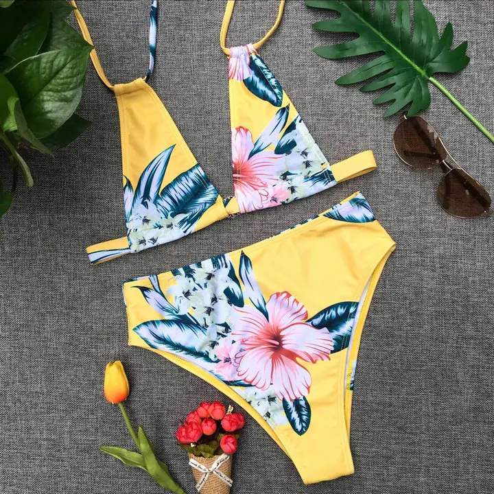 

Luoanyfash Flower Print Bikini Summer Bathing Suit Brazilian Biquini Sexy Bikinis Set 2018 Vintage Retro Swimsuit Bandage Swimwe