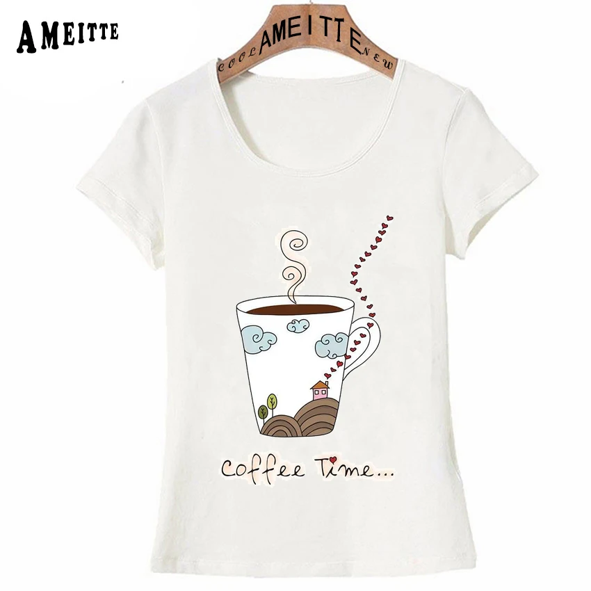 Paris Fashion Refinement Coffee Cup Design T Shirt Summer Women T shirt