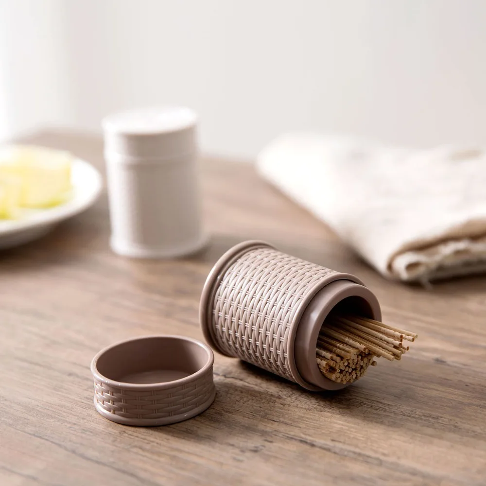 Bamboo Weave Toothpick Box With Cover Home Toothpick Holder PP Material Toothpick Container Pocket Small Toothpick Storage Box