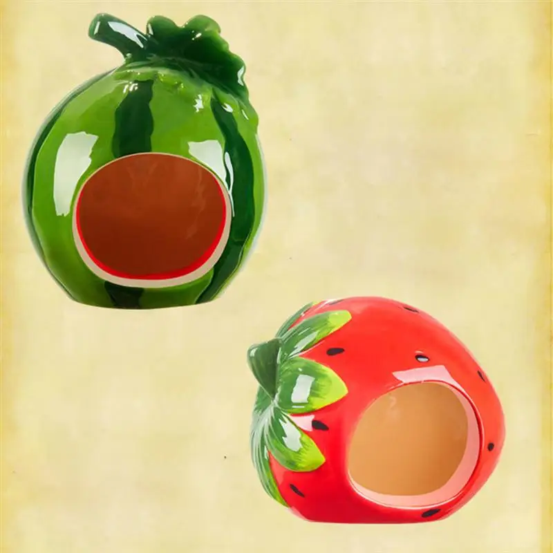 1PC Cute Cartoon Kawaii Lovely Decorative Ceramic Watermelon Shape Hamster Home House Summer Cave Pet Supplies