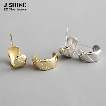 

JShine Two-tone Korean Unique S925 Sterling Silver Stud Earrings Personalized Lattice Female Stud Earrings Fashion Jewelry