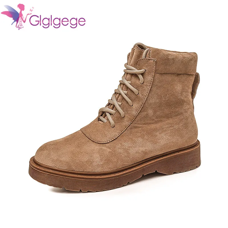 

Glglgege Female British Wind Flat Student Tooling Boots Short Boots 2018 New Winter Flat Ankle Boots For Women Black Brown