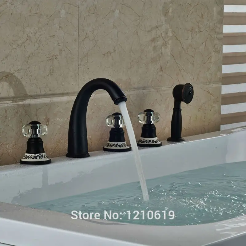 

Newly 5Pcs Bath Shower Tub Faucet w/ Hand Shower Oil Rubbed Bronze Ceramic Crystal Bathtub Mixer Faucet Tap