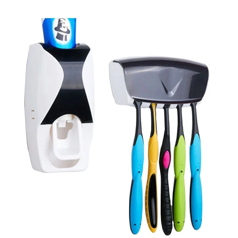 

Automatic Toothpaste Dispenser 5 Toothbrush Set Wall Mount Bracket Toothbrush Family Plastic Bracket Bathroom Home Organizer