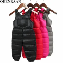 Детская одежда комбинезон для маленьких мальчиков и девочек осенне-зимние теплые пуховые хлопковые брюки детские повседневные штаны для малышей; цвет красный, черный, серый