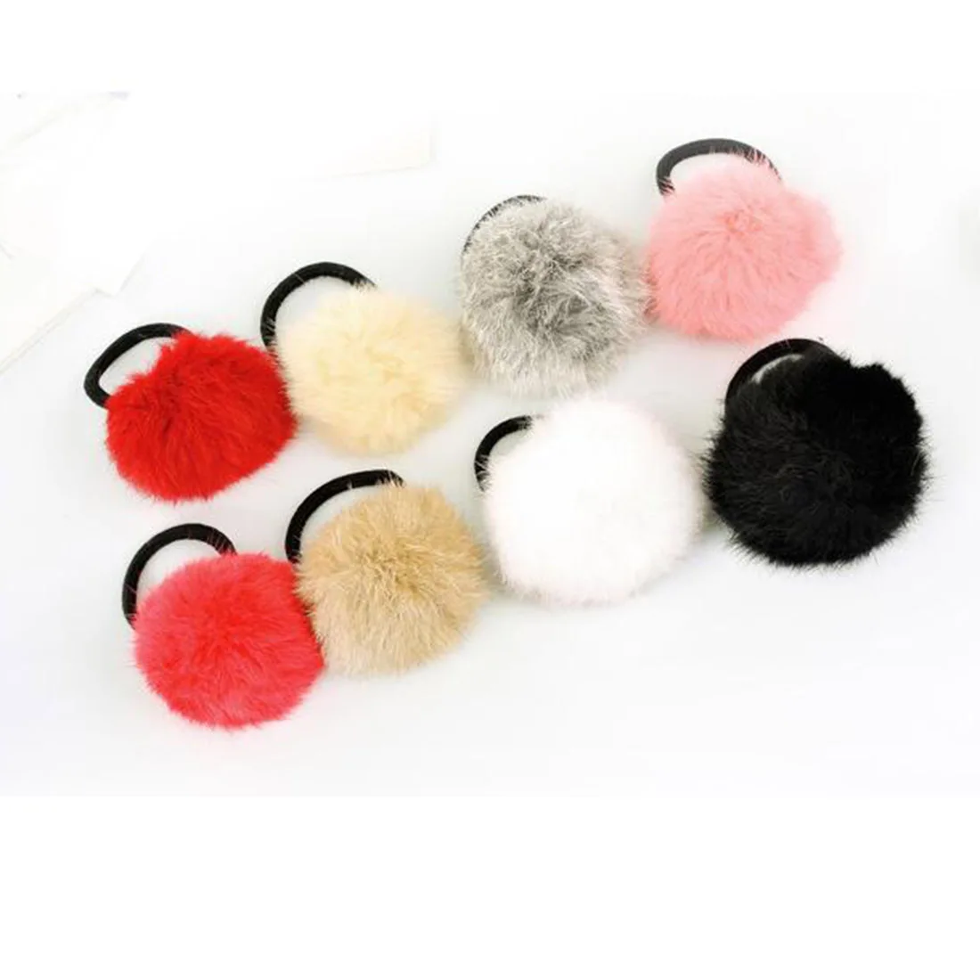 

1pcs Girl Hair Accessories Artificial Rabbit Ball Hair Bands Of Fur Hair Gum Big girl rubber bands