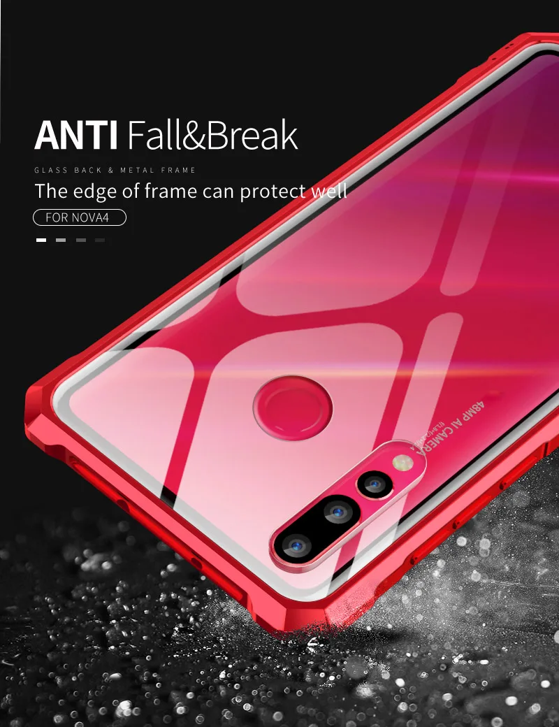 Чехол для huawei Nova 4 чехлы из закаленного стекла задняя крышка Алюминиевый металлический бампер рамка для huawei Nova 4E чехол coque