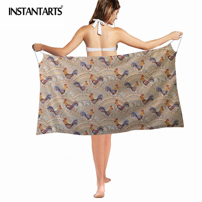 INSTANTARTS Funny Rooster Printing Womens Chiffon Beach Cover Up Dresses Sexy Swimwear Bikini