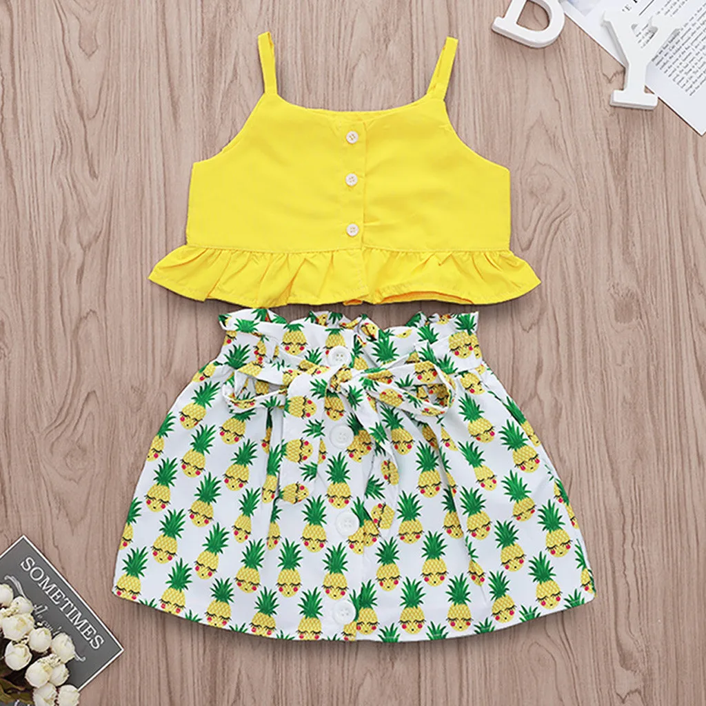 

Regular Summer Fashion Children Sets For Girls Square Neck Sleeveless Casual Solid Shirt And Floral Skirt Kids Outfits For Girls