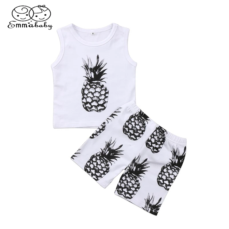 Emmababy Toddler Kids Baby Boy Clothes pineapple Vest Tank Tops T-Shirts+Short Pants 2Pcs Summer Outfits Set |