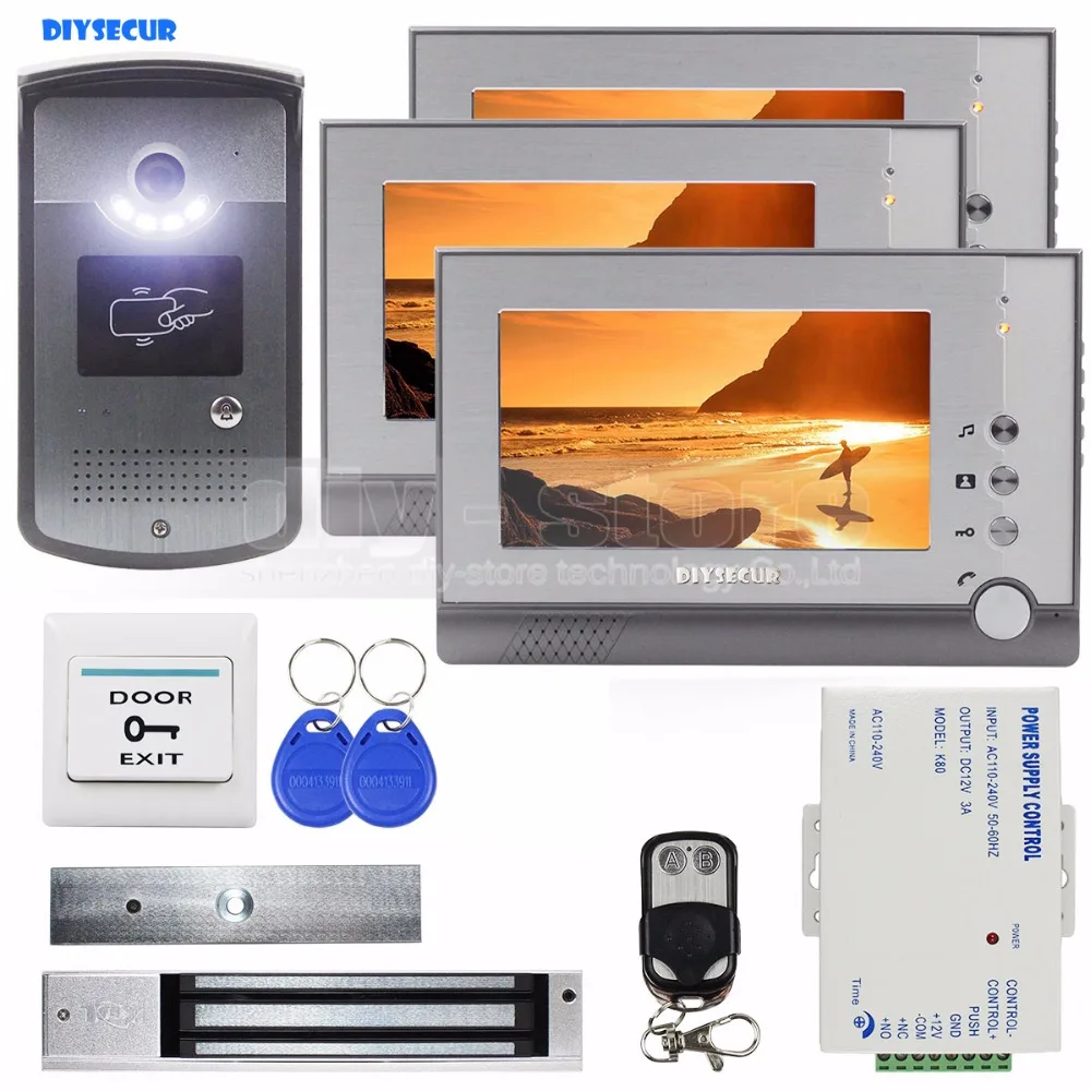 

DIYSECUR 7inch Video Door Phone Door Bell Intercom RFID Reader Metal Night Vision Camera Magnetic Lock Remote Control System