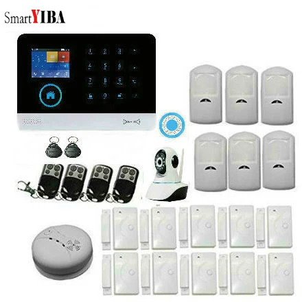 

SmartYIBA 433MHz Wireless WIFI Home Security GSM ALARM SYSTEM Kit Touch Keypad Color Display Infrared Motion Sensor APP Control