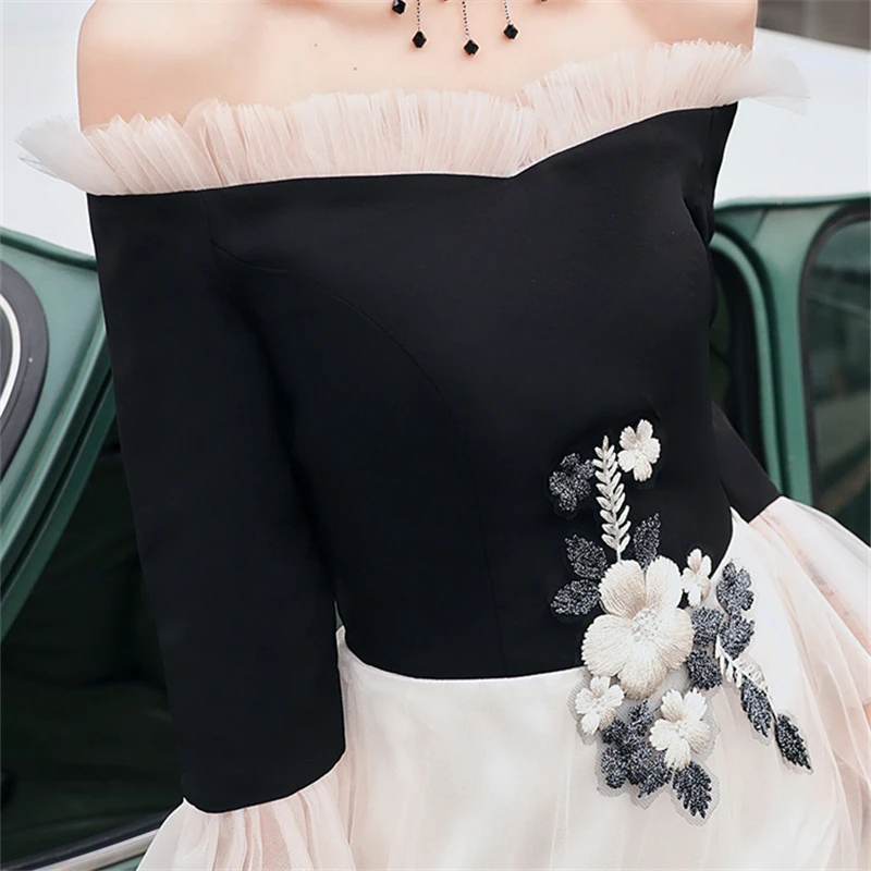 Платье для выпускного вечера; цвет белый, черный Bost шеи рукава платья Для женщин вечерние Ночное Платье трапециевидного силуэта с Длина Длинные Плюс Размеры Vestidos de gala E430
