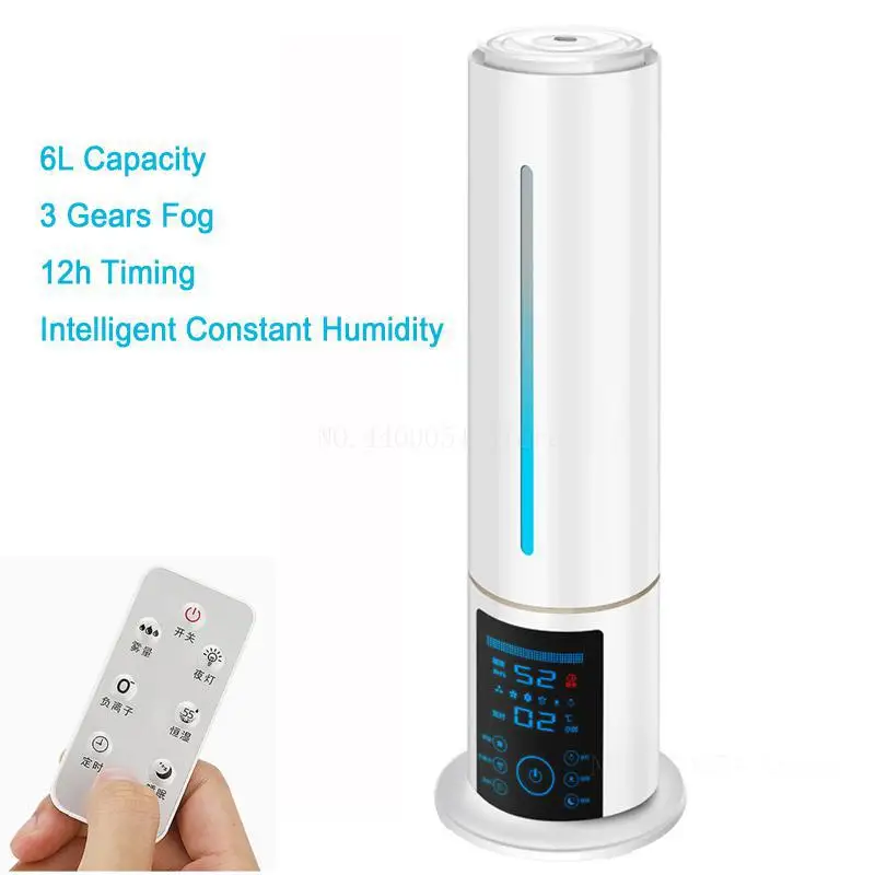 

6L Ultrasonic Air Humidifier Remote Control LCD Screen Negativeion Mist Maker Fogger Smart or intelligent Timing Air Purifier