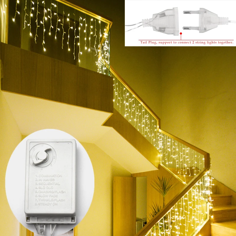 

220V Christmas Garland LED Curtain Icicle String Light 5m 96Leds Indoor Drop LED Party Garden Stage Outdoor Decorative Light
