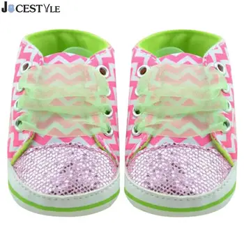 

JOCESTYLE Newborn Baby Girls Shoes Cute Infant Toddler Stripe Sequins Crib Shoes Anti-slip Kid Shoes
