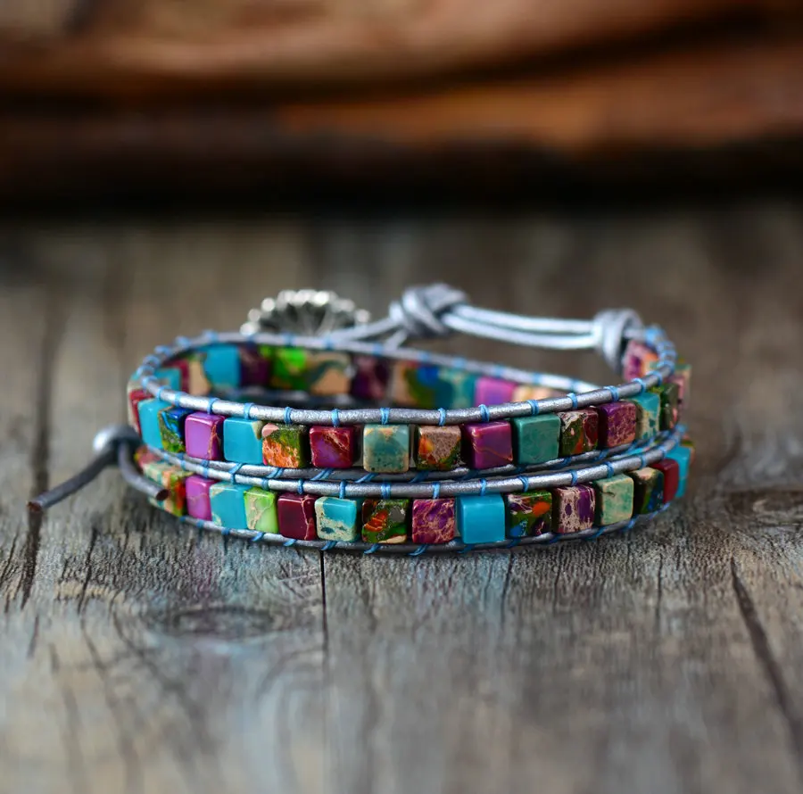 Boho Women Bracelet High Quality Mix Natural Stone 2 Strands Leather Boho Women Bracelet High Quality Mix Natural Stone 2 Strands Leather Wrap Bracelets Vintage Weaving Bead Handmade In From Jewelry