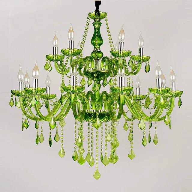 Hotel Restaurant Colored Gl Chandeliers 18 Arms Large Hotel Restaurant Colored Gl Chandeliers 18 Arms Large European Green Crystal Chandelier Candle Lamp Room