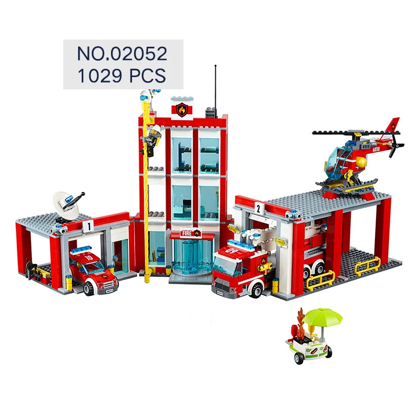 

Hot city Fire control center Department building block fireman figures Ladder truck engine helicopter bricks 60110 toys for gift