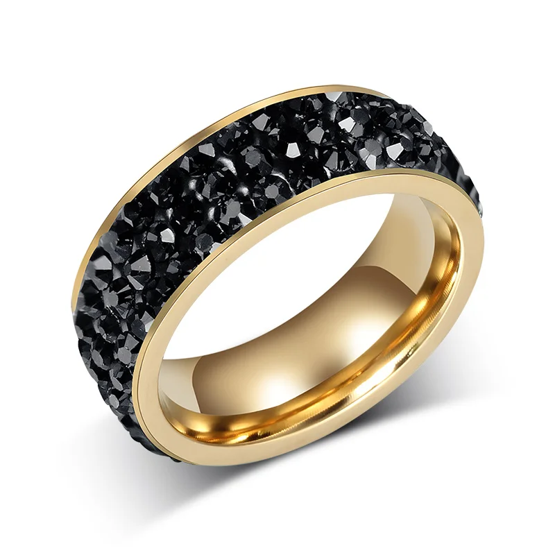 Vnox, винтажные Свадебные Кольца для женщин, нержавеющая сталь, 3 ряда, кристалл, кубический цирконий, ювелирные изделия для девушек - Цвет основного камня: Black crystal