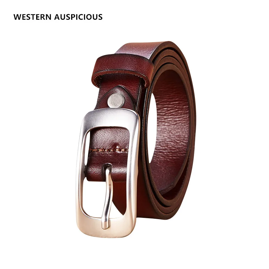 WESTERN AUSPICIOUS Women Belts Cow Leather Female Straps With Alloy