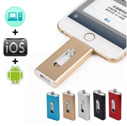 Супер Горячая OTG Flash Drive 32 ГБ 64 128 256 512 Для iOS 10 и USB Компьютера PC Планшетных Pendrive для