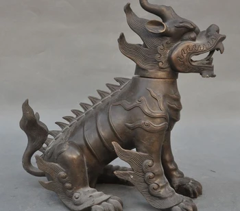 

9" Old Chinese Bronze Fengshui Evil Beast Unicorn Statue Incense burner Censer