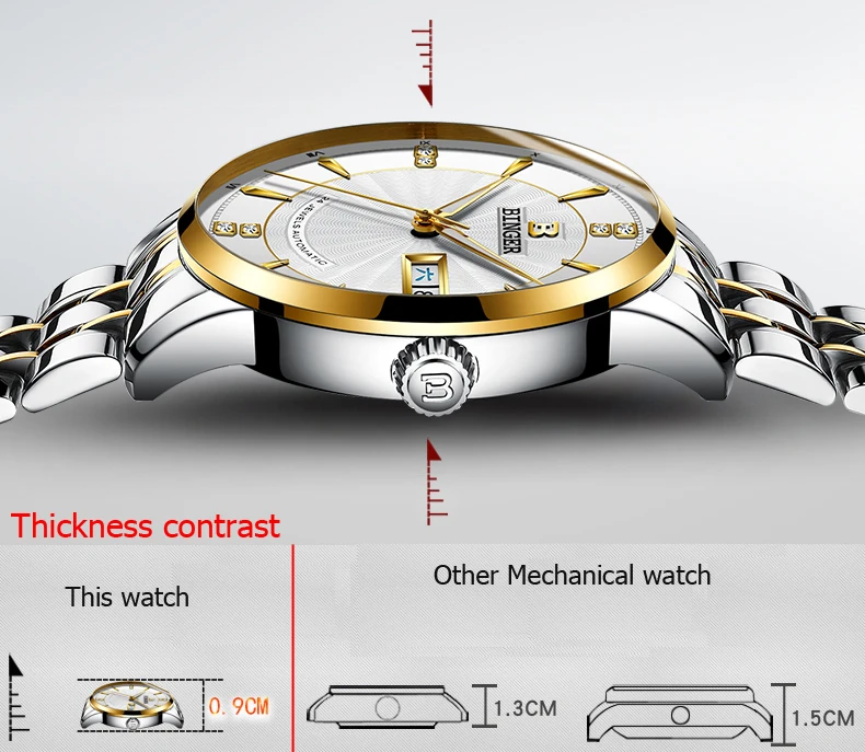 Швейцарские часы Binger мужские 2018 Роскошные брендовые автоматические механические мужские часы сапфировые наручные часы мужские reloj hombre