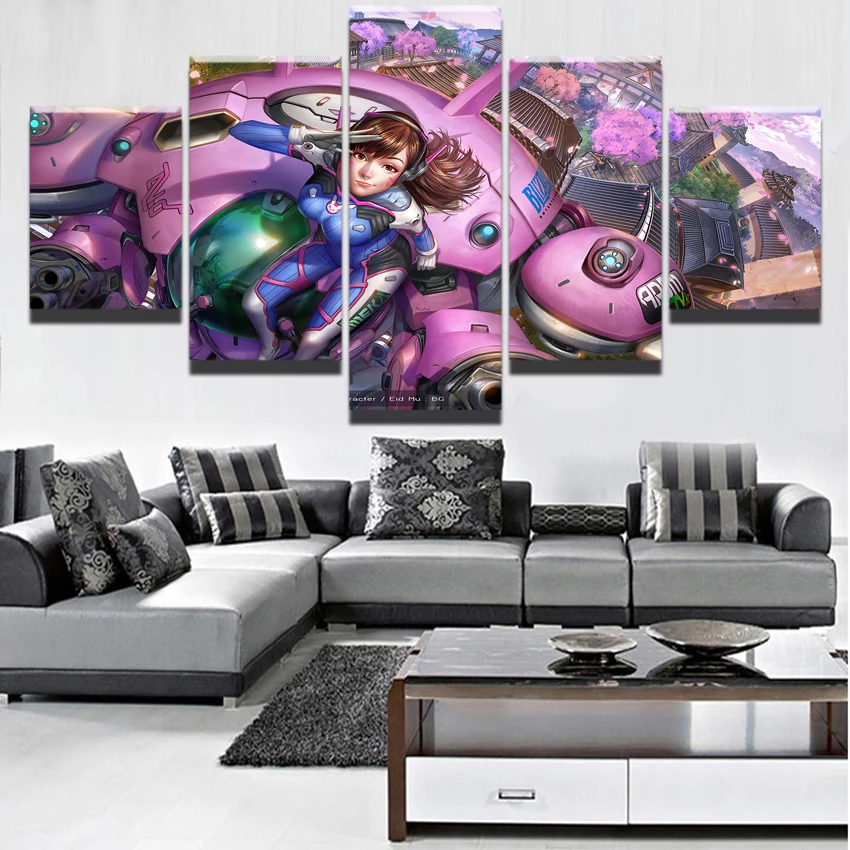 

5 Panel D.Va Overwatch Landscape Architecture Game Poster Modern Canvas Print Picture Decor Wall Art Painting On Canvas Artwork