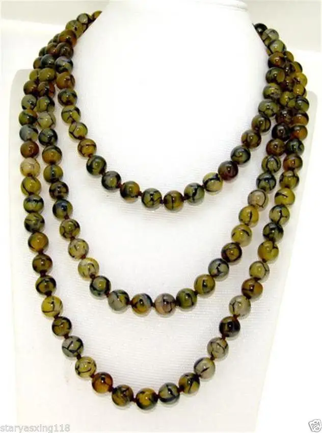 

8mm Yellow Veins Dragon agate Round Beads Necklace 50