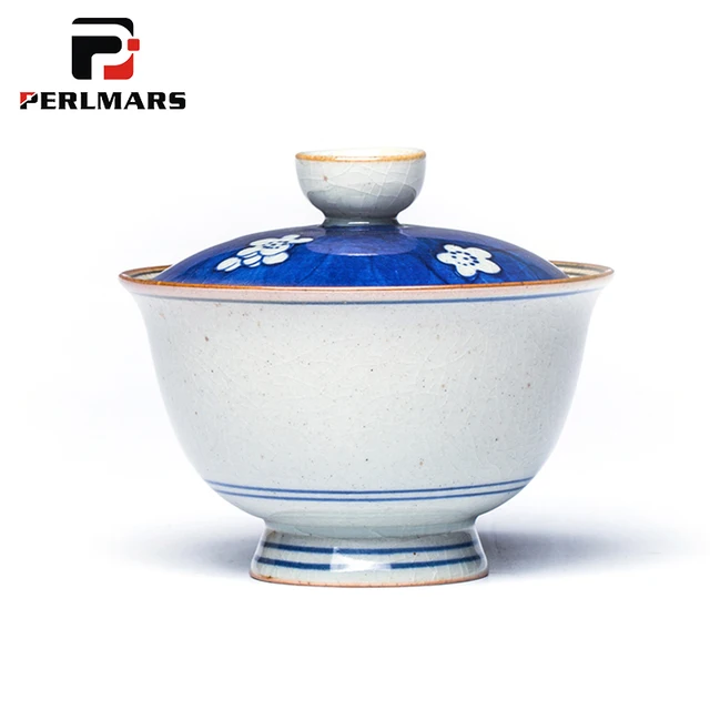 Cheap 180ML Vintage Blue and White Porcelain Hand Painted Cover Bowl Heat Resistant Ceramic Tea Maker Chinese Kung Tea Set Accessories
