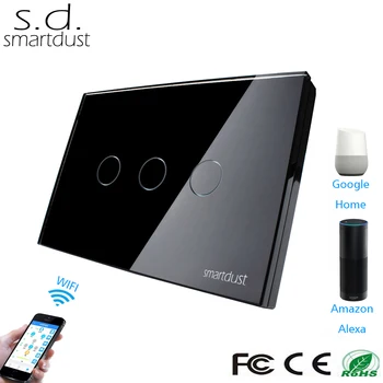 

Smartdust US AU Standard Ewelink App Wifi Switch Google Home Alexa Compatible 3 Gang Light Wireless Smart Home Touch Switch