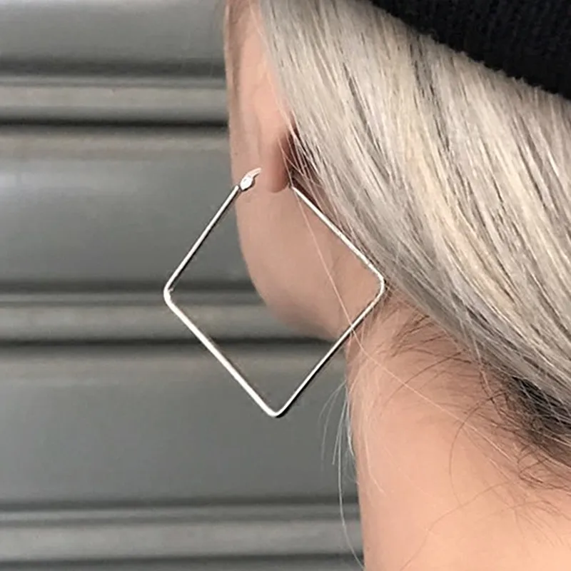 

GEREIT Punk Style Big Gold Silver Square Hoop Earrings Large Triangle Heart Statement Earrings For Women Kpop Jewelry Pendientes