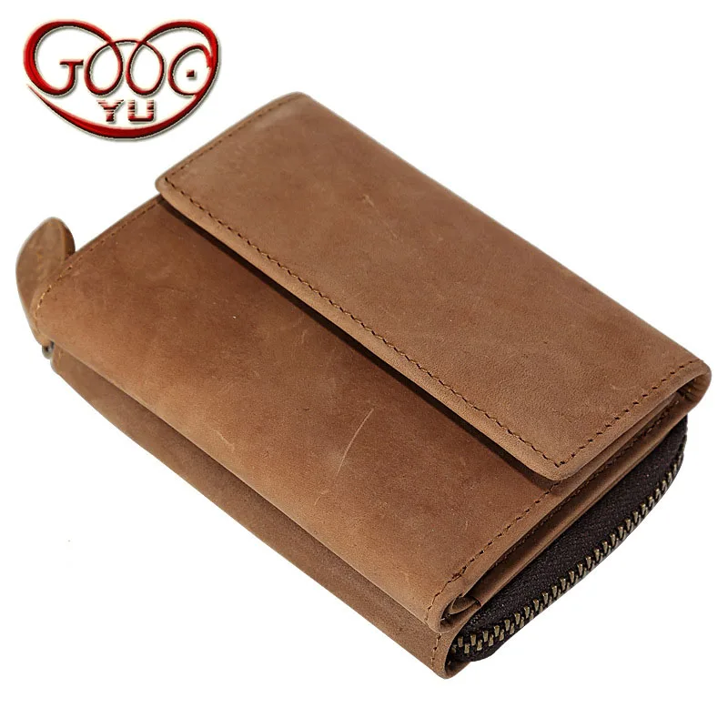 

New leather mini retro handbag men's short leather wallet vertical section crazy horse leather wallet