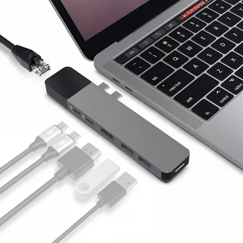 

Dual USB Type-C Multifunctional Converter Extended 2 USB 3.0 Interfaces RJ45 Adapter for MacBook Samsung Dex S8/S9 Huawei P20#20