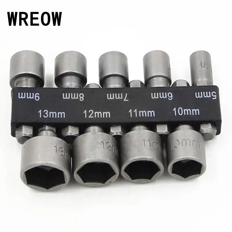 

9pcs 5-13mm Drill Bit Set Power Nut Driver Screwdrivers 1/4 Hex Shank Socket Metric Wrench Screw Bolt Power Drill Adapter Tool