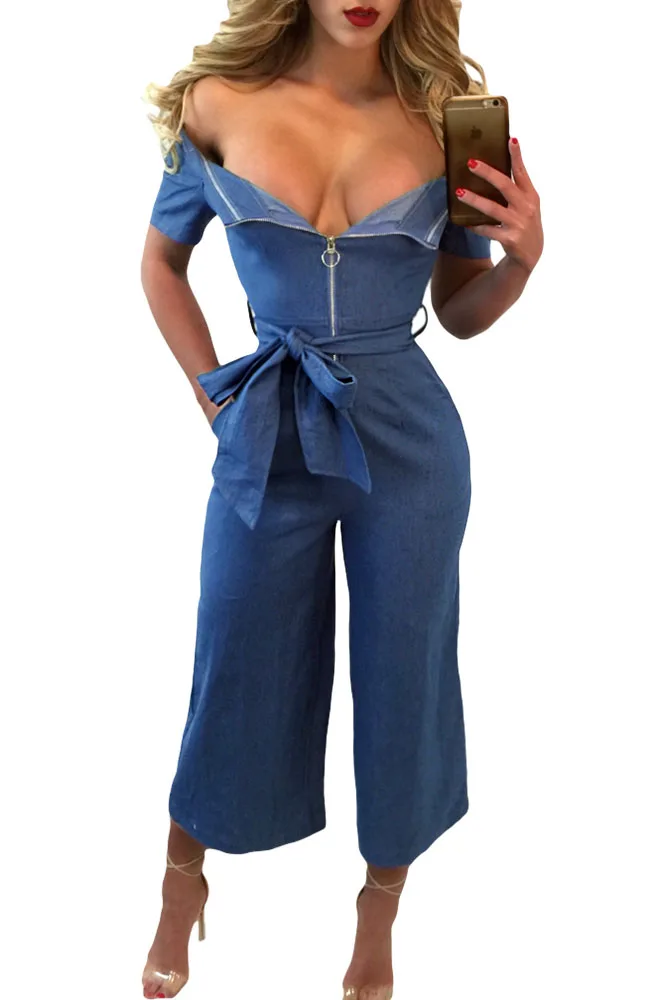 wide leg denim jumpsuit