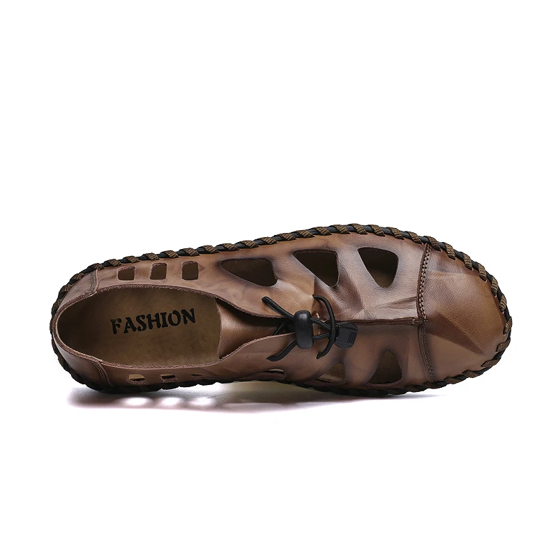 ZUNYU جديد الصيف الصنادل الرجال تنفس عالية الجودة جلد طبيعي الصنادل رجل الشقق عارضة الازياء شاطئ أحذية رجالي حجم 48