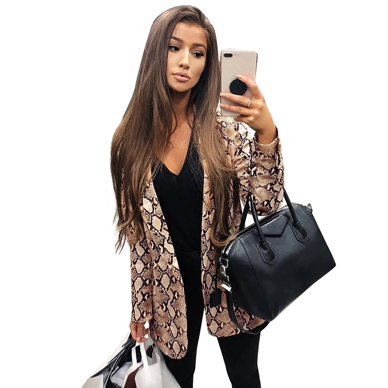 

England Style Snake Print Blazer Women Long Sleeve Coat Leopard Suit Autumn Winter 2019 Office Lady Work Wear Blazers and Jacket