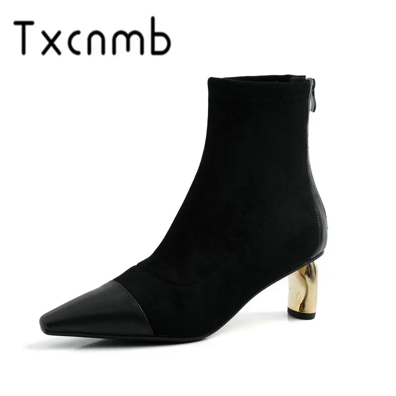 

TXCNMB 2019 Boots Women Ankle Boots for Women Winter Genuine Leather High Heel Black Brown Shoes Woman Size 39 40