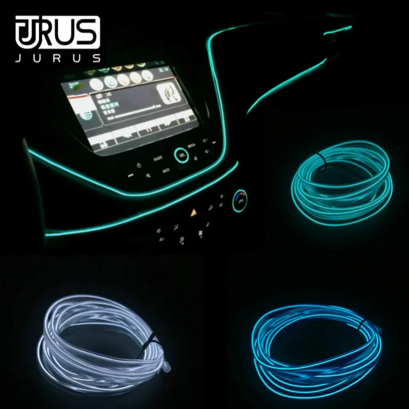 

2pcs 1m/2m/3meters flexible neon light glow el salon wire flat led strip for car interior lights with controller freeshipping
