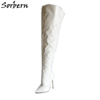 

Sorbern Fashion White Over The Knee Boots Women 12Cm Stilettos High Heel Dropshipping Shoes Women Med Thigh High Boots Females