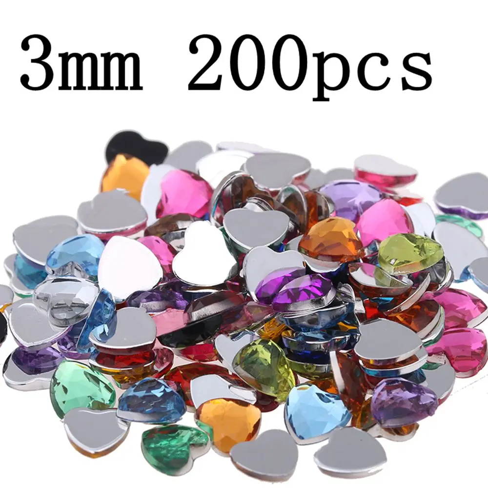

Acrylic Rhinestones Flat Back Flat Facets Heart Shaped 3mm 300pcs Many Colors Loose Imitation Glue On Beads DIY Jewelry Making